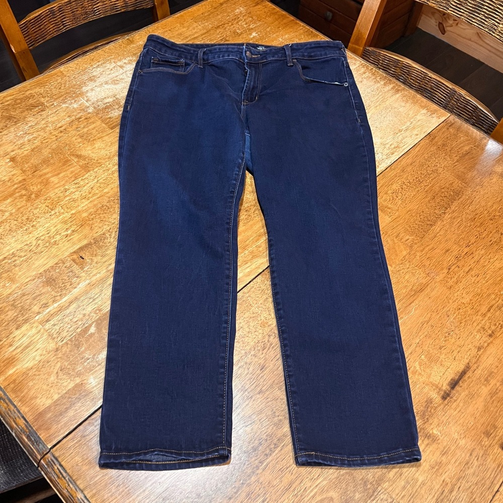 Old Navy Power Slim Straight Mid Rise Dark Wash Denim Jeans Womens 16 Short